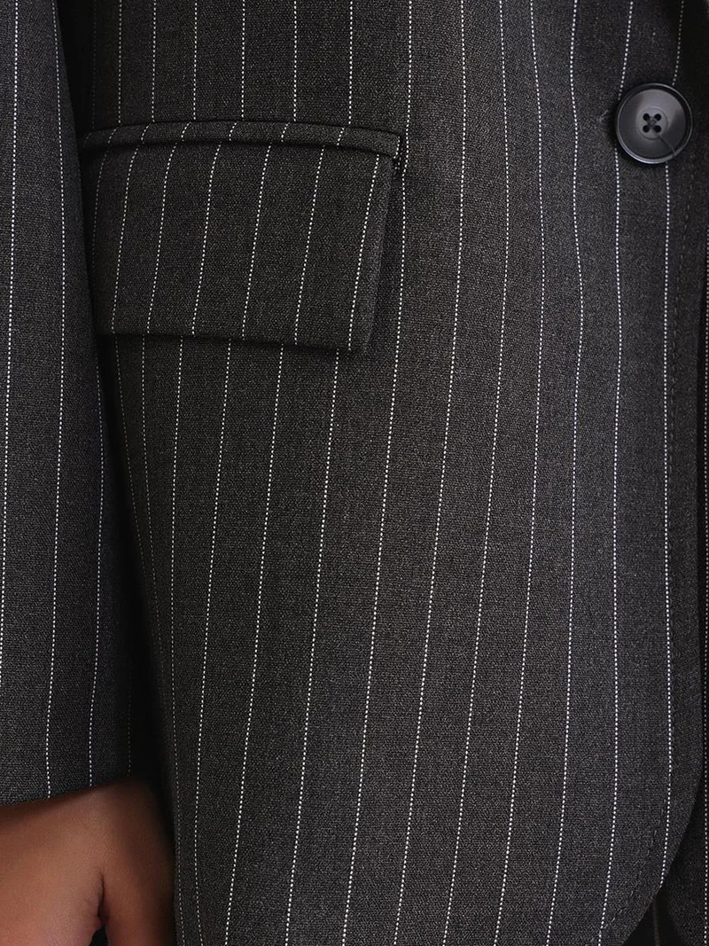 MixRay Charcoal Grey MIXRAY Striped Oversize Blazer for Women | Best Price UAE